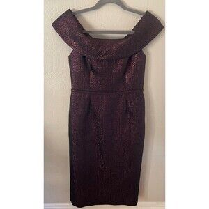 Rickie Freeman Teri Jon Shimmer Evening Dress 4 Red Black Sheath